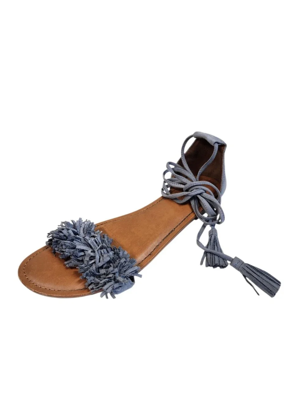 Brash Gray Sandals Shoes Women's 10 Fringe Lace Up Gladiator Faux Suede